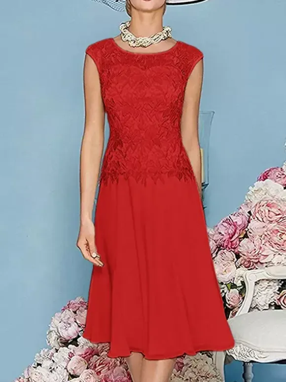 Mother Dress Jewel Neck Three Quaters Sleeves Tea-Length A-Line Guest Dresses For Wedding