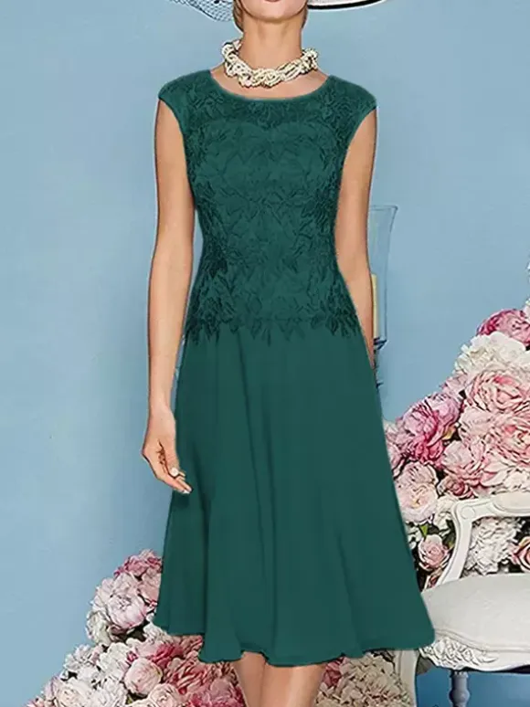 Mother Dress Jewel Neck Three Quaters Sleeves Tea-Length A-Line Guest Dresses For Wedding
