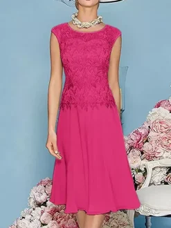 Mother Dress Jewel Neck Three Quaters Sleeves Tea-Length A-Line Guest Dresses For Wedding