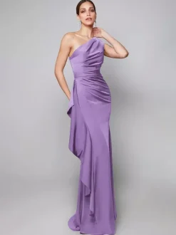 Mother Dress One-Shoulder Pleated Sweep Asymmetrical Mermaid Guest Dresses For Wedding