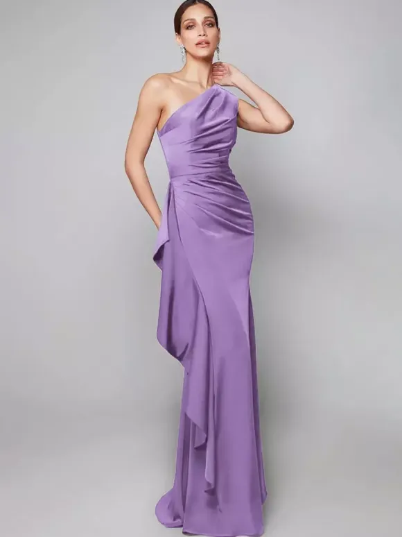 Mother Dress One-Shoulder Pleated Sweep Asymmetrical Mermaid Guest Dresses For Wedding