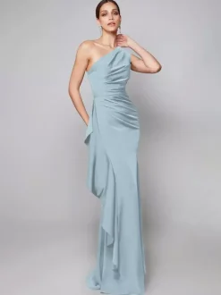 Mother Dress One-Shoulder Pleated Sweep Asymmetrical Mermaid Guest Dresses For Wedding