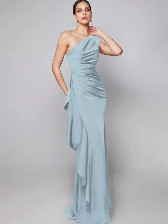 Mother Dress One-Shoulder Pleated Sweep Asymmetrical Mermaid Guest Dresses For Wedding