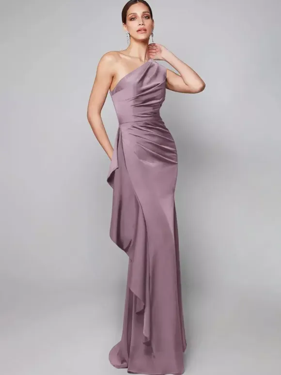 Mother Dress One-Shoulder Pleated Sweep Asymmetrical Mermaid Guest Dresses For Wedding