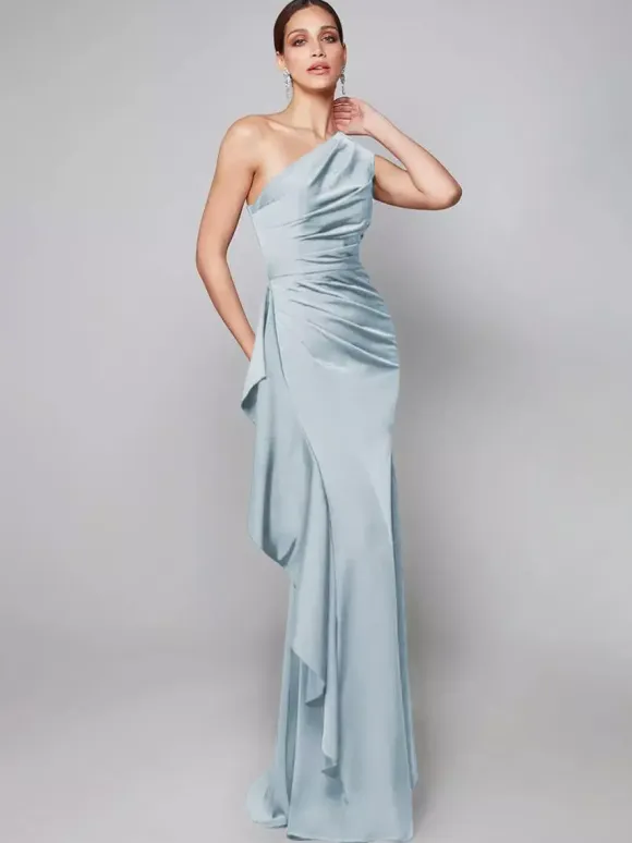 Mother Dress One-Shoulder Pleated Sweep Asymmetrical Mermaid Guest Dresses For Wedding