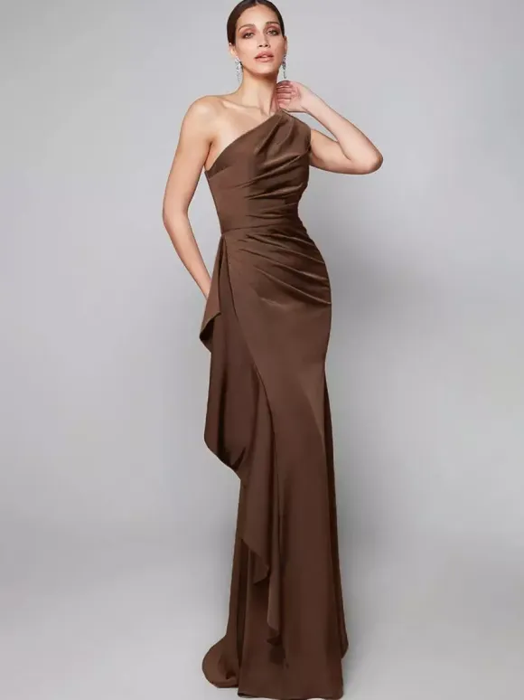 Mother Dress One-Shoulder Pleated Sweep Asymmetrical Mermaid Guest Dresses For Wedding