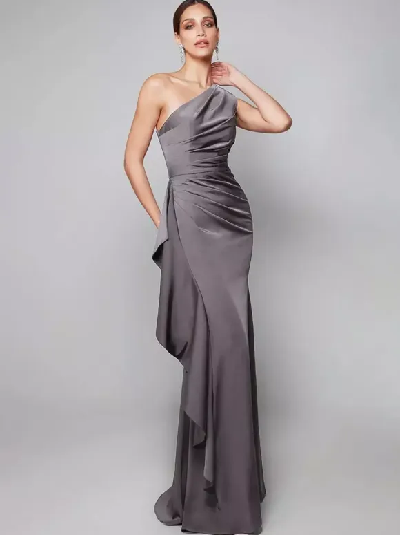 Mother Dress One-Shoulder Pleated Sweep Asymmetrical Mermaid Guest Dresses For Wedding