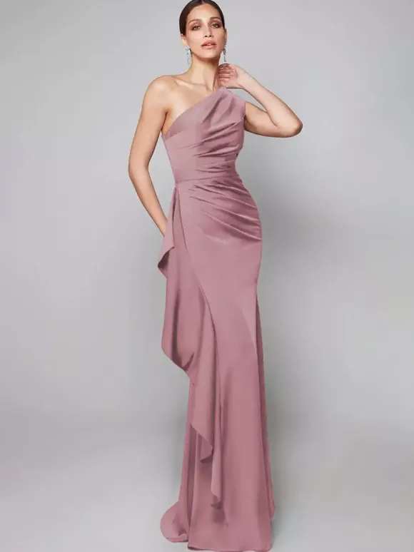 Mother Dress One-Shoulder Pleated Sweep Asymmetrical Mermaid Guest Dresses For Wedding