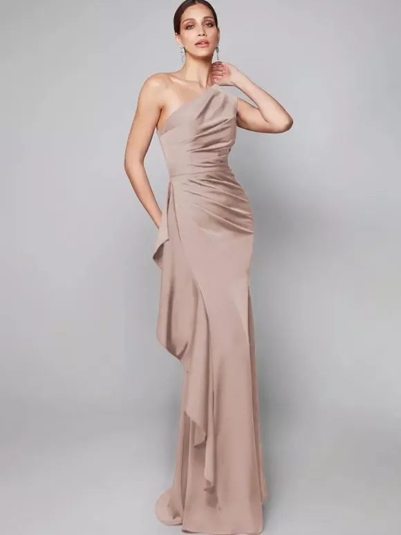 Mother Dress One-Shoulder Pleated Sweep Asymmetrical Mermaid Guest Dresses For Wedding