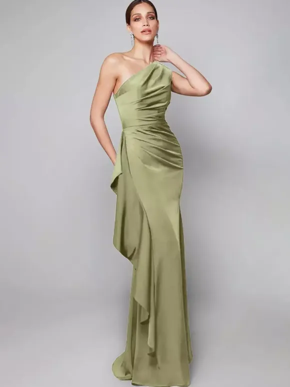 Mother Dress One-Shoulder Pleated Sweep Asymmetrical Mermaid Guest Dresses For Wedding