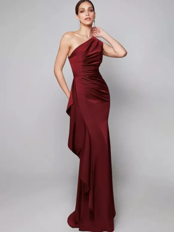 Mother Dress One-Shoulder Pleated Sweep Asymmetrical Mermaid Guest Dresses For Wedding