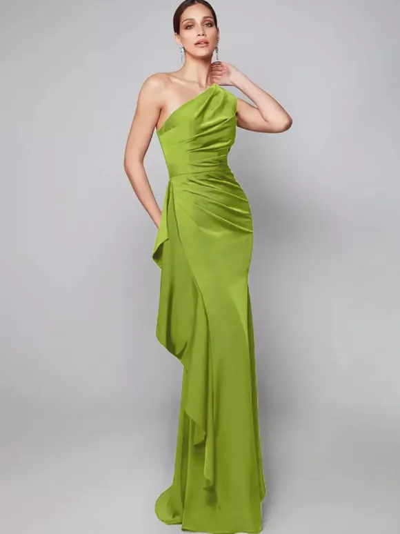 Mother Dress One-Shoulder Pleated Sweep Asymmetrical Mermaid Guest Dresses For Wedding