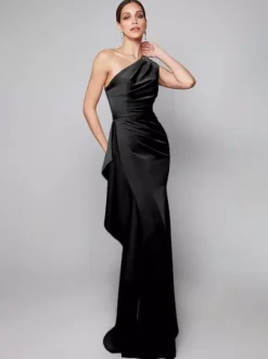Mother Dress One-Shoulder Pleated Sweep Asymmetrical Mermaid Guest Dresses For Wedding