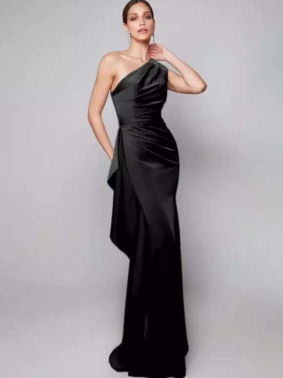 Mother Dress One-Shoulder Pleated Sweep Asymmetrical Mermaid Guest Dresses For Wedding