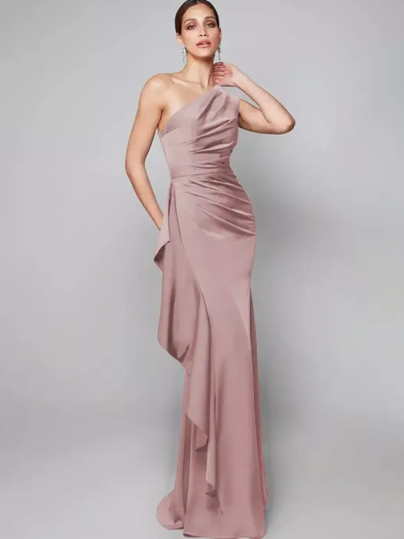 Mother Dress One-Shoulder Pleated Sweep Asymmetrical Mermaid Guest Dresses For Wedding