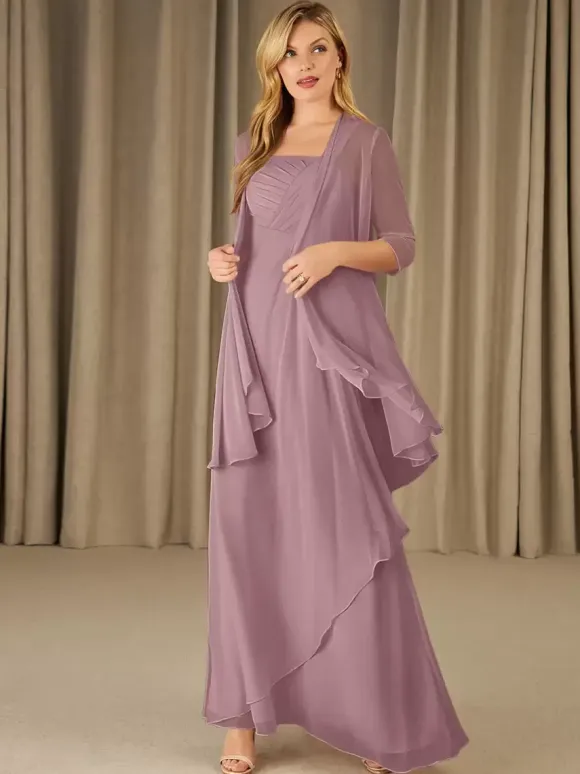 Mother Dress Square Neck Half Sleeves Two-piece Applique Guest Dresses For Wedding