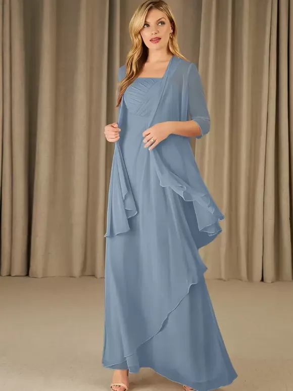Mother Dress Square Neck Half Sleeves Two-piece Applique Guest Dresses For Wedding
