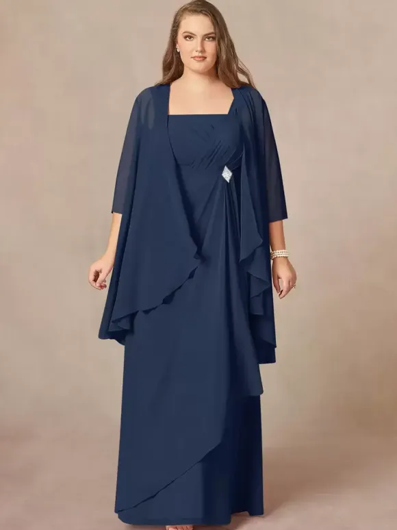 Mother Dress Square Neck Half Sleeves Two-piece Applique Guest Dresses For Wedding