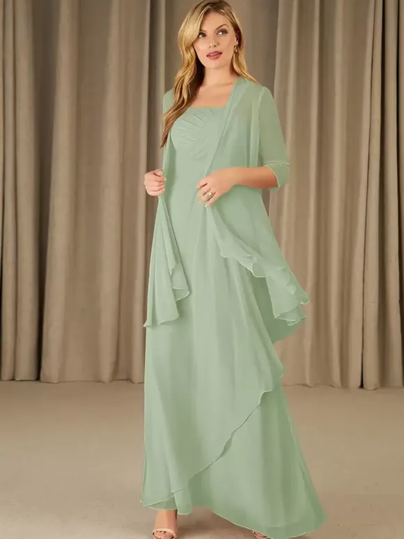 Mother Dress Square Neck Half Sleeves Two-piece Applique Guest Dresses For Wedding