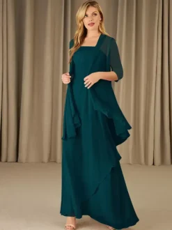 Mother Dress Square Neck Half Sleeves Two-piece Applique Guest Dresses For Wedding