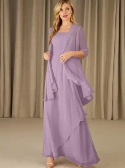 Mother Dress Square Neck Half Sleeves Two-piece Applique Guest Dresses For Wedding