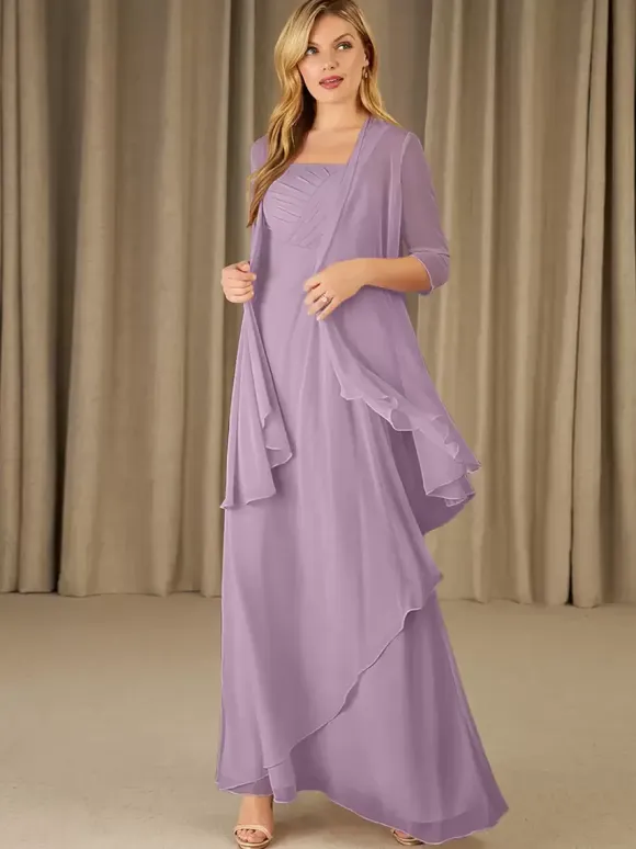 Mother Dress Square Neck Half Sleeves Two-piece Applique Guest Dresses For Wedding