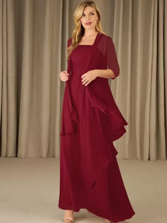 Mother Dress Square Neck Half Sleeves Two-piece Applique Guest Dresses For Wedding