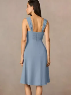 Mother Dress Square Neck Half Sleeves Two-piece Pleated Guest Dresses For Wedding