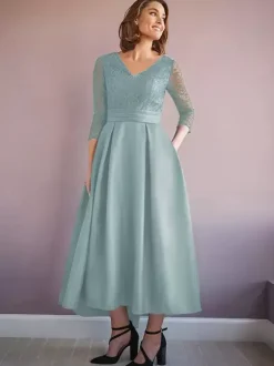 Mother Dress V-Neck Half Sleeves A-Line Beaded Wedding Guest Dresses
