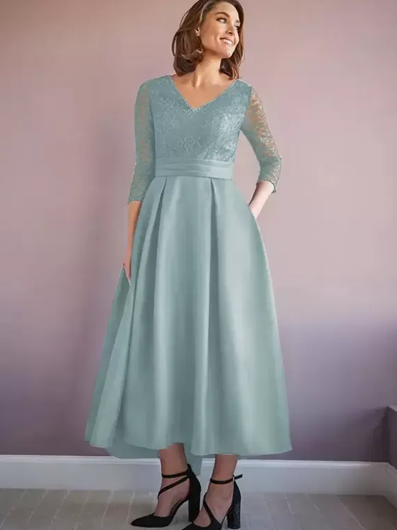 Mother Dress V-Neck Half Sleeves A-Line Beaded Wedding Guest Dresses