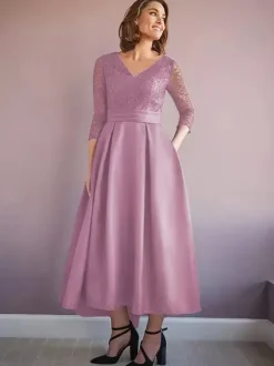 Mother Dress V-Neck Half Sleeves A-Line Beaded Wedding Guest Dresses