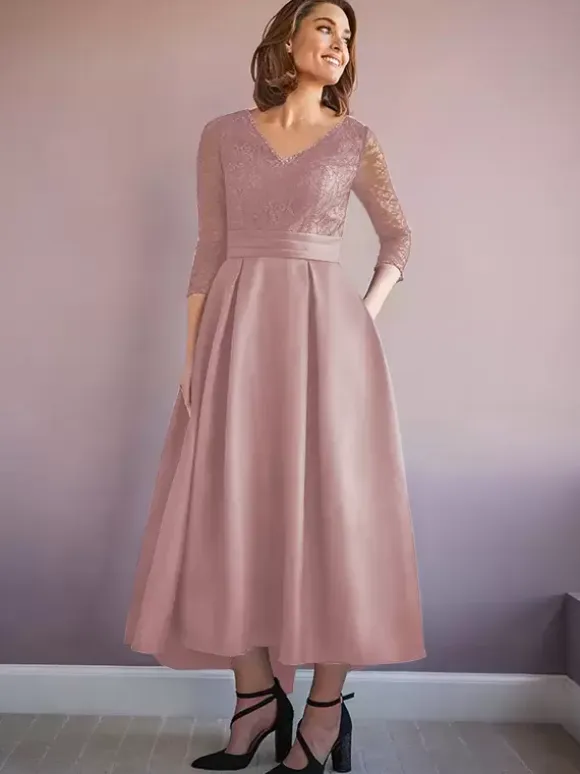 Mother Dress V-Neck Half Sleeves A-Line Beaded Wedding Guest Dresses