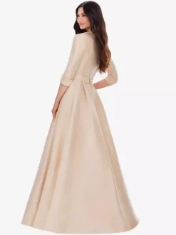 Mother Dress V-Neck 3/4 Length Sleeves A-Line Sash With Train Wedding Guest Dresses