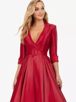 Mother Dress V-Neck 3/4 Length Sleeves A-Line Sash With Train Wedding Guest Dresses