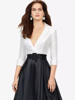 Mother Dress V-Neck 3/4 Length Sleeves A-Line Sash With Train Wedding Guest Dresses