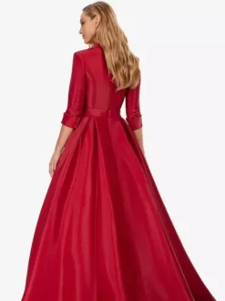 Mother Dress V-Neck 3/4 Length Sleeves A-Line Sash With Train Wedding Guest Dresses