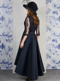 Mother Dress V-Neck 3/4 Length Sleeves A-Line Lace Tea-Length Wedding Guest Dresses