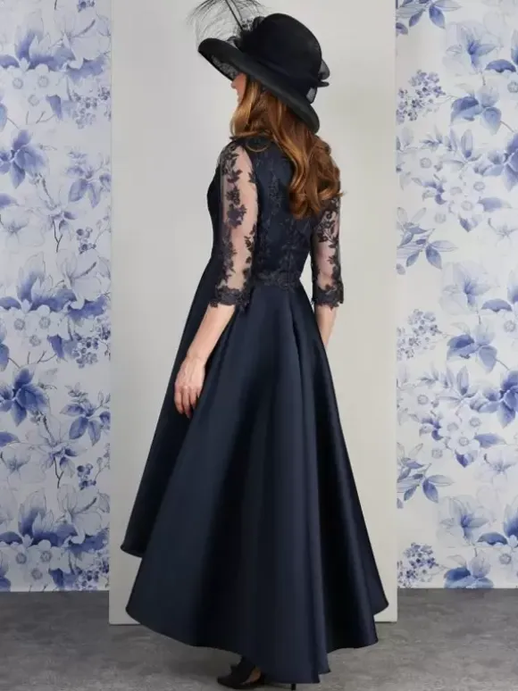 Mother Dress V-Neck 3/4 Length Sleeves A-Line Lace Tea-Length Wedding Guest Dresses