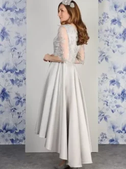 Mother Dress V-Neck 3/4 Length Sleeves A-Line Lace Tea-Length Wedding Guest Dresses