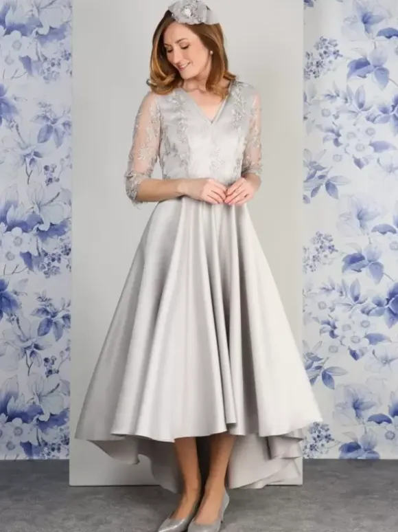 Mother Dress V-Neck 3/4 Length Sleeves A-Line Lace Tea-Length Wedding Guest Dresses