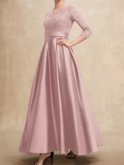 Mother Dress V-Neck 3/4 Length Sleeves A-Line Lace Guest Dresses For Wedding