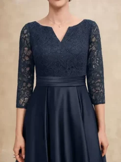 Mother Dress V-Neck 3/4 Length Sleeves A-Line Lace Guest Dresses For Wedding