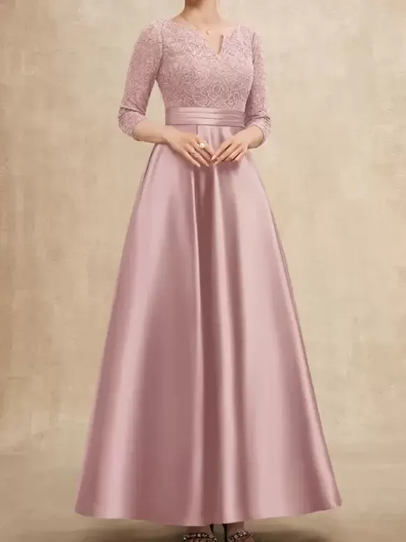 Mother Dress V-Neck 3/4 Length Sleeves A-Line Lace Guest Dresses For Wedding