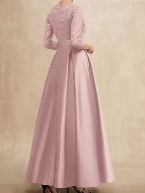Mother Dress V-Neck 3/4 Length Sleeves A-Line Lace Guest Dresses For Wedding
