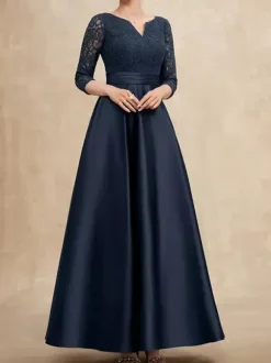Mother Dress V-Neck 3/4 Length Sleeves A-Line Lace Guest Dresses For Wedding