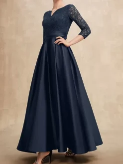 Mother Dress V-Neck 3/4 Length Sleeves A-Line Lace Guest Dresses For Wedding