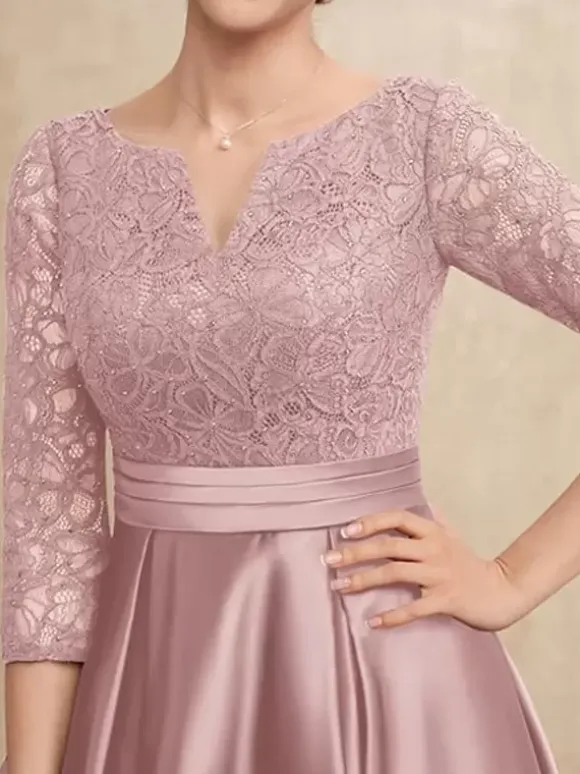 Mother Dress V-Neck 3/4 Length Sleeves A-Line Lace Guest Dresses For Wedding