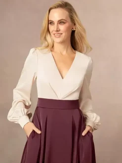 Mother Dress V-Neck Long Sleeves A-Line Split Front Wedding Guest Dresses