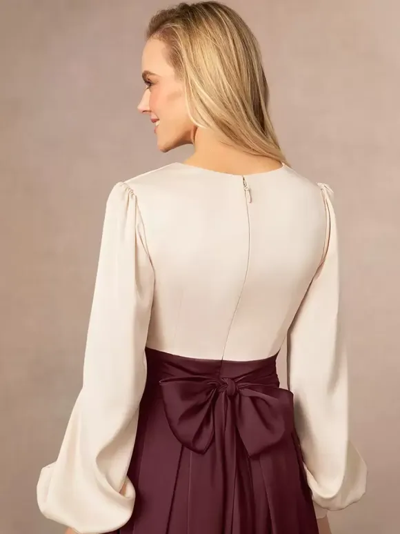 Mother Dress V-Neck Long Sleeves A-Line Split Front Wedding Guest Dresses