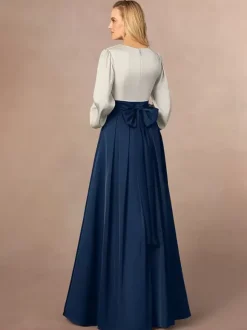 Mother Dress V-Neck Long Sleeves A-Line Split Front Wedding Guest Dresses